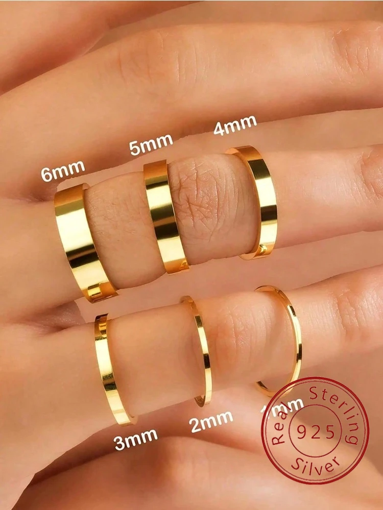 

925 Sterling Silver Minimalism 2-6MM Flat Aperture Ring For Women Engagement Wedding Fashion High Quality Fine Jewelry
