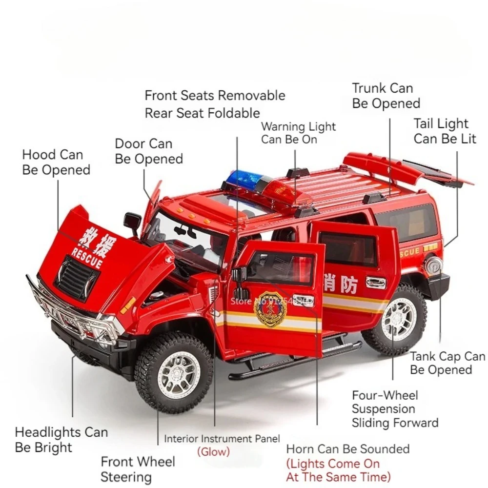 1:18 UAZ Hunter H2 Polizeiauto Modell Spielzeug Sound Licht Zurückziehen Stoßdämpfung Geländewagen Miniatur Geschenke für Kinder