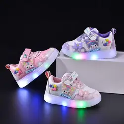 Sanrio Kuromi Girls Luminous Sneakers New Children's Board Shoes Led Sneakers Little Kid Glowing Light Shoes Casual Sports Shoes