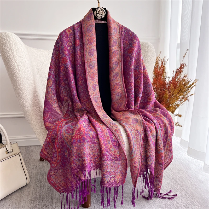 

Autumn Boho Paisley Jacquard Pashmina Shawls Scarf for Women Wrap Cashmere Blanket Warm Thick Stoles Lady Bufanda Travel Stole