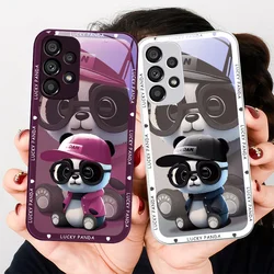 Panda with glasses for Samsung Galaxy Note 8 9 S10 Plus S20 S21 FE S23 Ultra A70 72 73 50 51 52 53 Tempered glass phone case