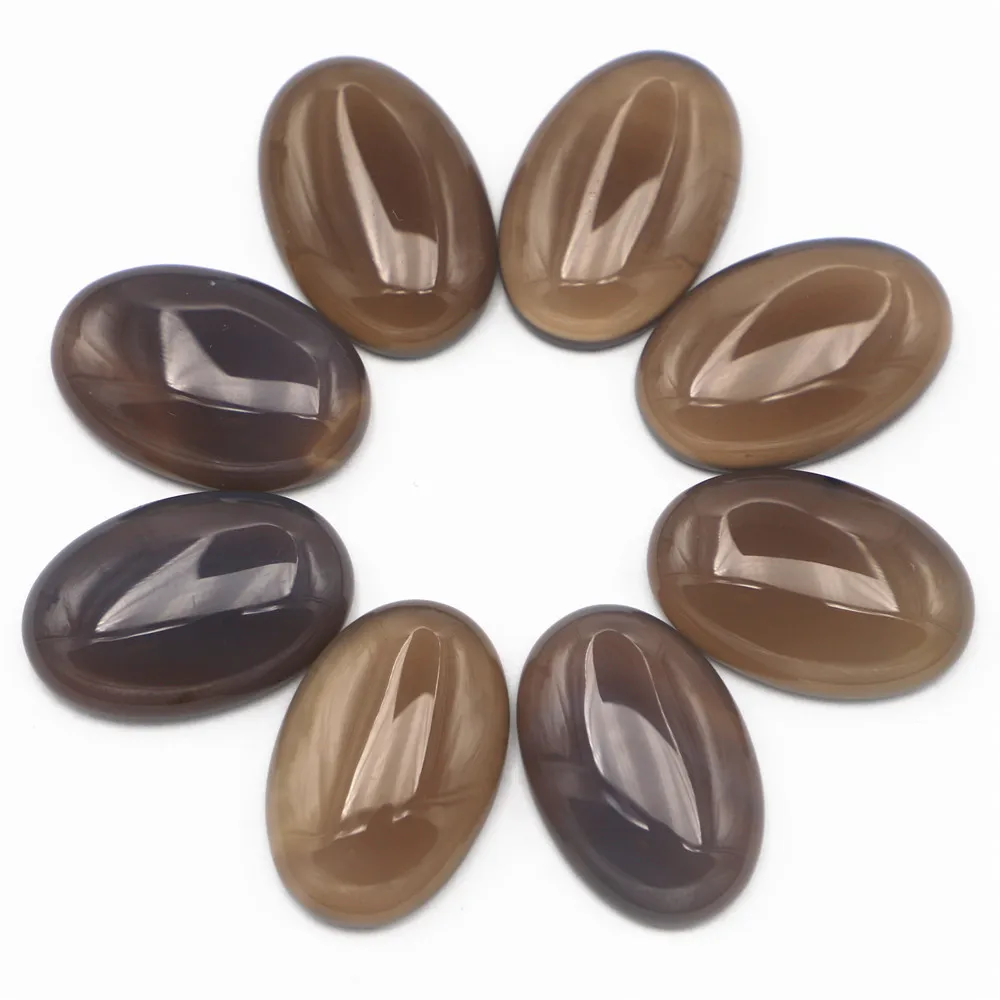 Hot 30x20mm Natural Stone Oval Grey Agate Cabochon Setting Beads Fit Women Jewelry Making Supplies 12Pcs Wholesale Free Shipping