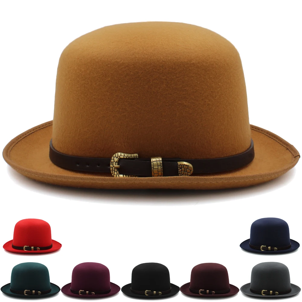 

Men Women Classical Retro Oval Top Woolen Bowler Hats Fedora Caps Trilby Derby Sunhat Travel Party Outdoor Size UK L US 7 3/8