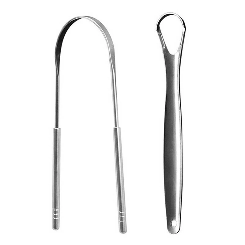 Aço inoxidável Tongue Scraper, Oral Care Tools, Cleaner, Mau hálito Remoção, 1, 2 Pcs