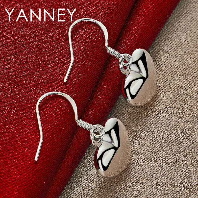 

925 Sterling Silver 27MM Glossy Heart Earrings For Women Fashion Girlfriend Wedding Temperament Jewelry Gift Accessories