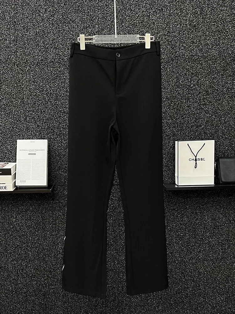 High-End Black Rhinestone Small Suit Pants Men's Straight Casual Long Pants Men's Loose 2024 Spring Summer All-Match Suit Pants