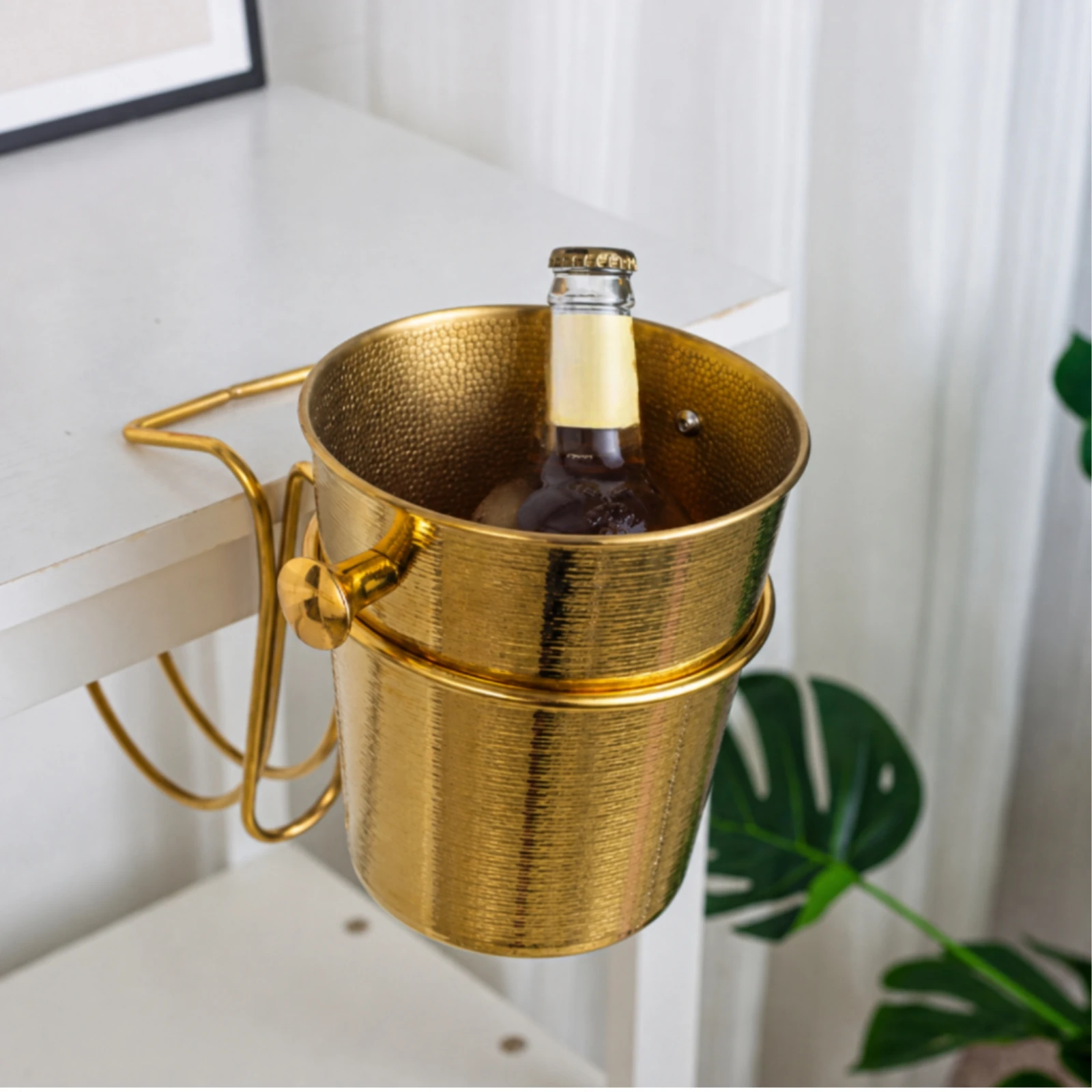 Ridged Ice Bucket with Metal Support Rack for Countertop Beer and Soda Chilling Station