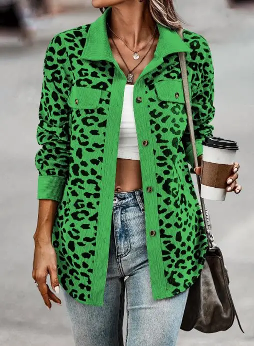 

Женская куртка 2024, весна-осень, новая мода, повседневная рубашка с леопардовым принтом и отложным воротником на пуговицах, с длинными рукавами