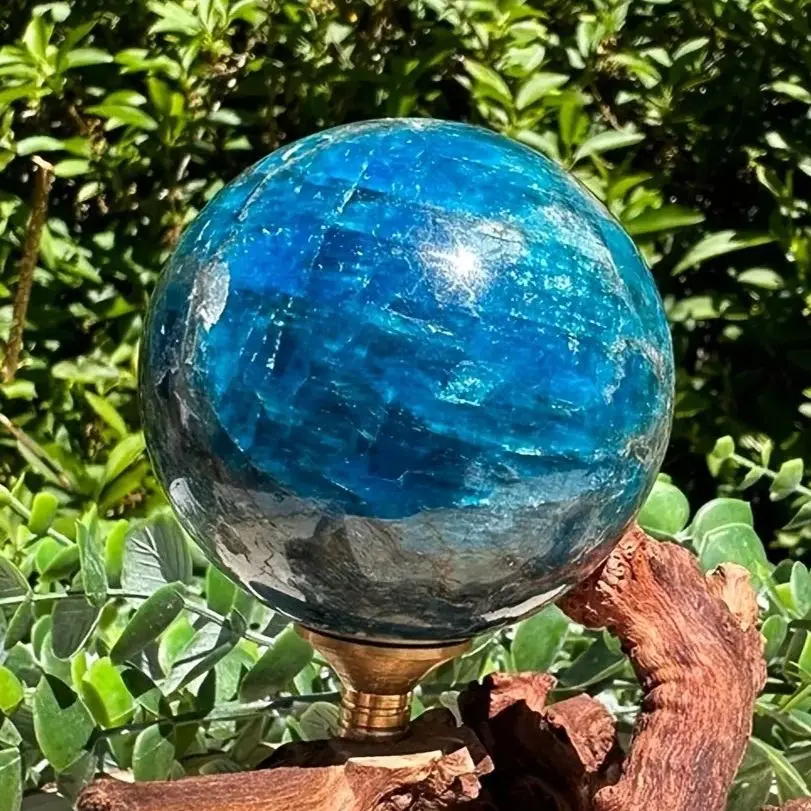 Esfera de cristal Natural, bola de apatita azul, cuarzo, brujería, curación, Reiki, piedra energética para decoración del hogar, bola de cristales azul cielo