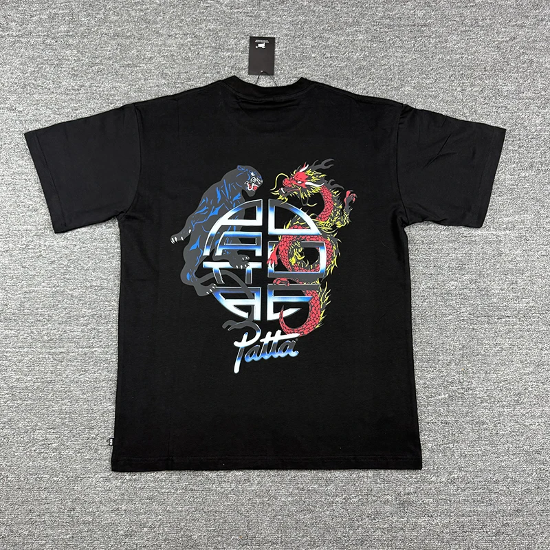 Unisex American Street Patta T-shirt Summer Classic Black Totem Print Short Sleeve Men Women Oversized T Shirt