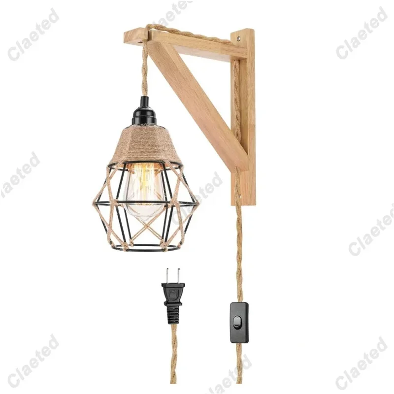 Lampada da parete con struttura in legno retrò camera da letto soggiorno sala da pranzo applique da parete E27 lampade da comodino AC 220V