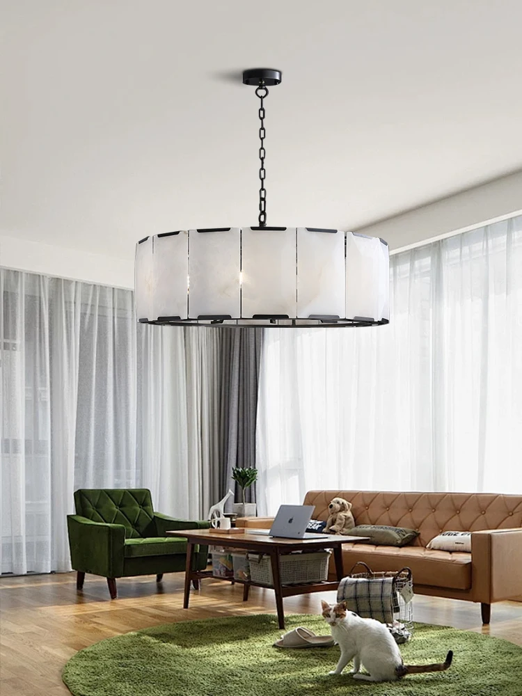 

Прямоугольная люстра из мраморных элементов, роскошный подвесной светильник с винтажными плафонами из алебастра для столовой