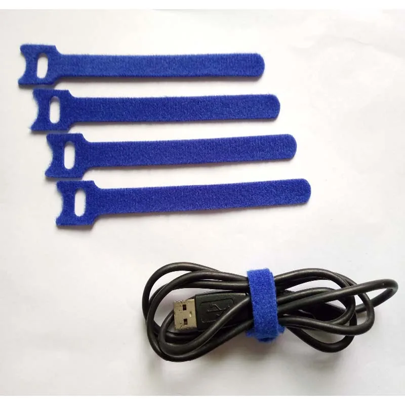 80pcs 300*12mm Blue Nylon Reusable Magic Cable Ties with Eyelet Hole Back to Back Nylon Strap Magic Hook Loop Wire Fastening