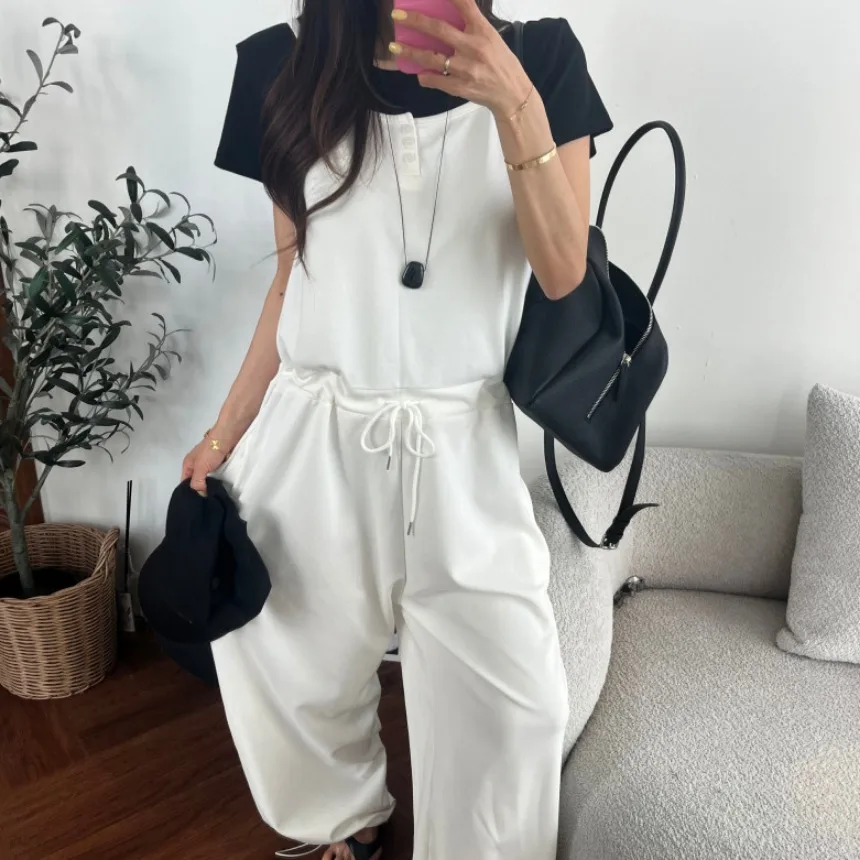 High Waist Wide Leg Pants Fashionable Korean Style Versatile Casual Chic Summer 2026 Trendy Age-Defying Shoulder Strap Trousers