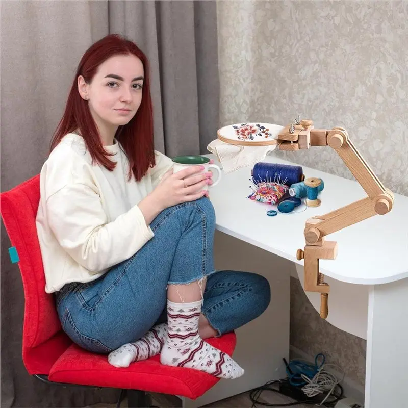 Embroidery Hoop Stand Adjustable Embroidery Holder, Embroidery Hoop Stand With Kit And 2PCS Hoops (6Inch + 7Inch)