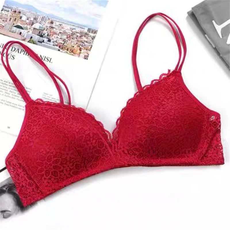 SHENGMEIYU Hollow Lightweight Bra Gathering Sexy Lace Triangle Cup Underwear Female Beauty Back Breathable Lifting Seamless Bra