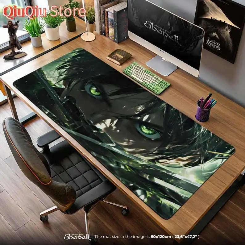 لوحة ماوس إرين ييغر مقربة - شفرات تيتان وحصيرة مكتب ذات عيون خضراء، فن أنيمي هيرو، هدية AOT #1