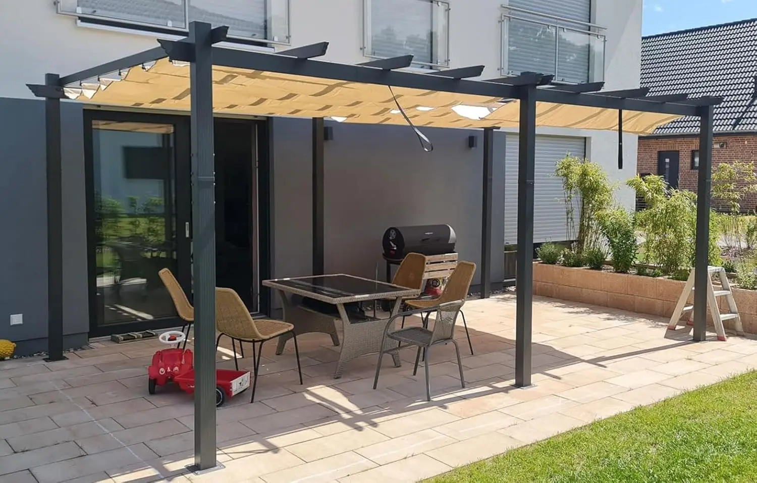 12' X 18' Outdoor Retractable Aluminum Pergola with Sun Shade Canopy Patio Metal Porch Garden Pavilion Grill Gazebo