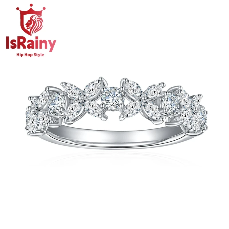 

IsRainy Hip Hop Rock Solid 925 Sterling Silver Marquise Real GRA Moissanite Diamonds Rings Engagement Anniversary Fine Jewelry