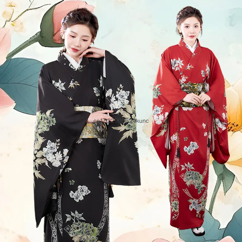 

2026 Tradition National Trends Women Sexy Kimono Yukata With Obi Black Red Improved Kimono Dress Japanese Geisha Cosplay Costume