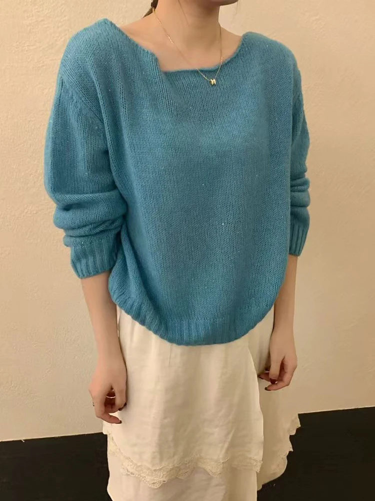 

Loose Fit round Neck Knitted Sweater Women's Spring 2026 New Style Double Sided Wear Bright Sequin Knitwear Korean Lazy Style