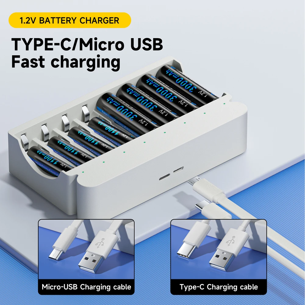 

PALO 8-Slots 1.2V AA AAA LED Display Smart USB Battery Charger For Ni-MH AA AAA Rechargeable Batteries Fast Charging Charger