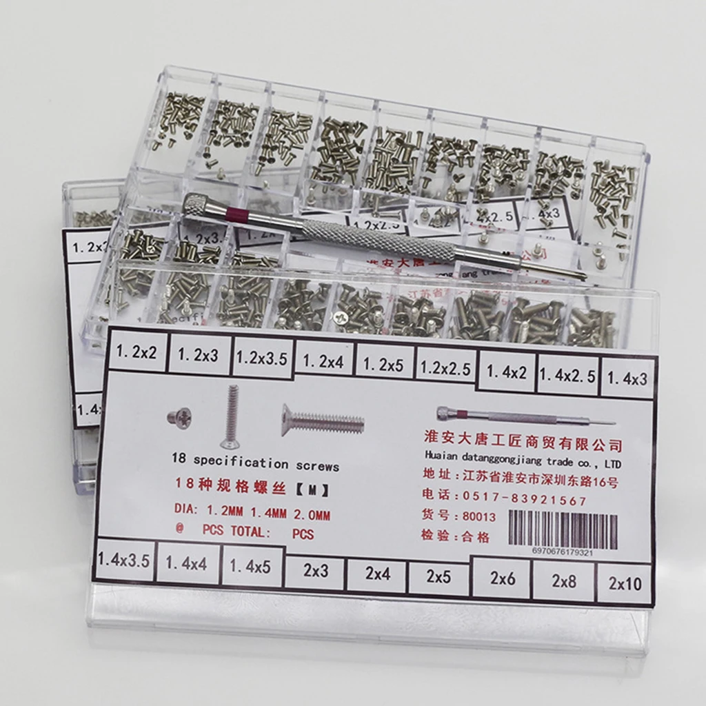 500 Set di 18 tipi di dadi a vite viti in acciaio inossidabile orologiaio 1.2 2.0mm strumento di riparazione elettronica del telefono
