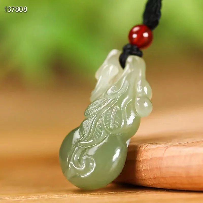 Natural 100% real green hetian jade carve gourd pendant Bless peace necklace jewellery for men women gifts luck jade