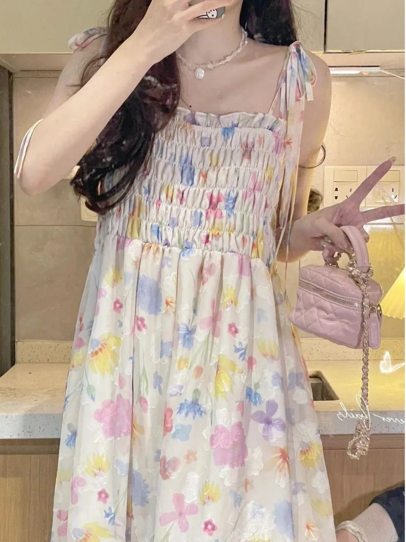 

Summer New Sweet and Pure Desire Wind Fragmented Flower First Love Dress Women's High Waist Design Slim Mid length Super 0SW5