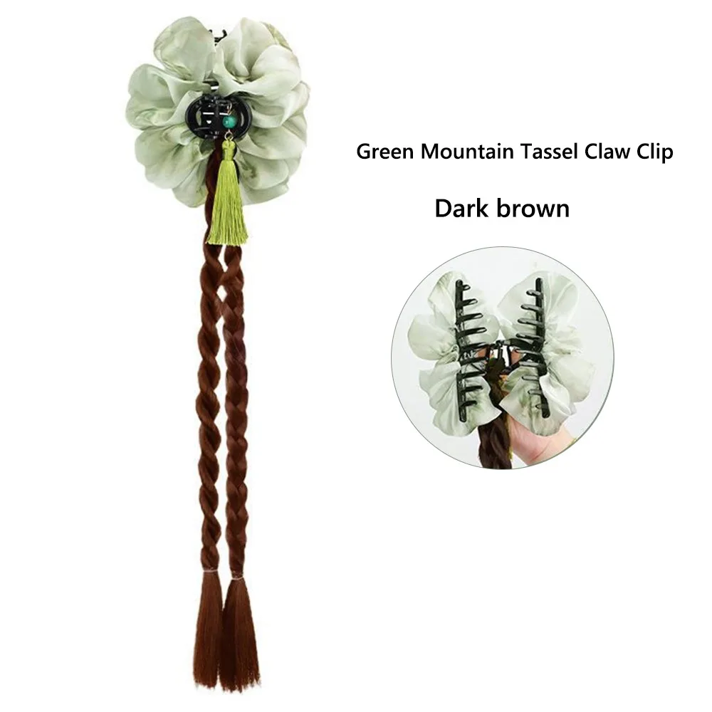 

New Chinese Style Hair Claw Braided Hairpiece Hanfu Cheongsam Women's Tassel Claw Clip Three-Strand Ponytail Wig for Women