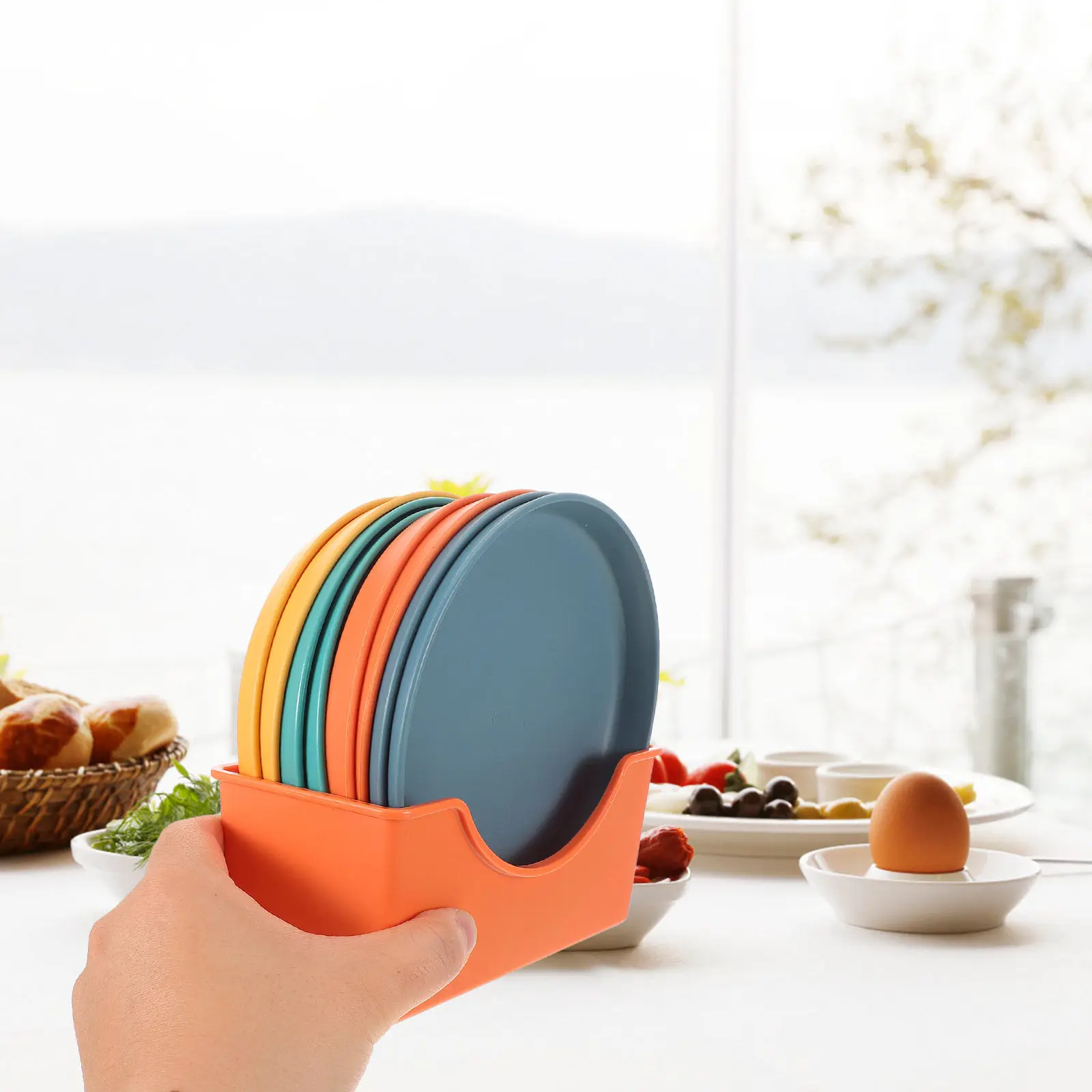 1Set Round Plastic Snack Plates Multipurpose Small Dishes Storage Rack Household Serving Plate Dessert Tray Desktop Food Trash