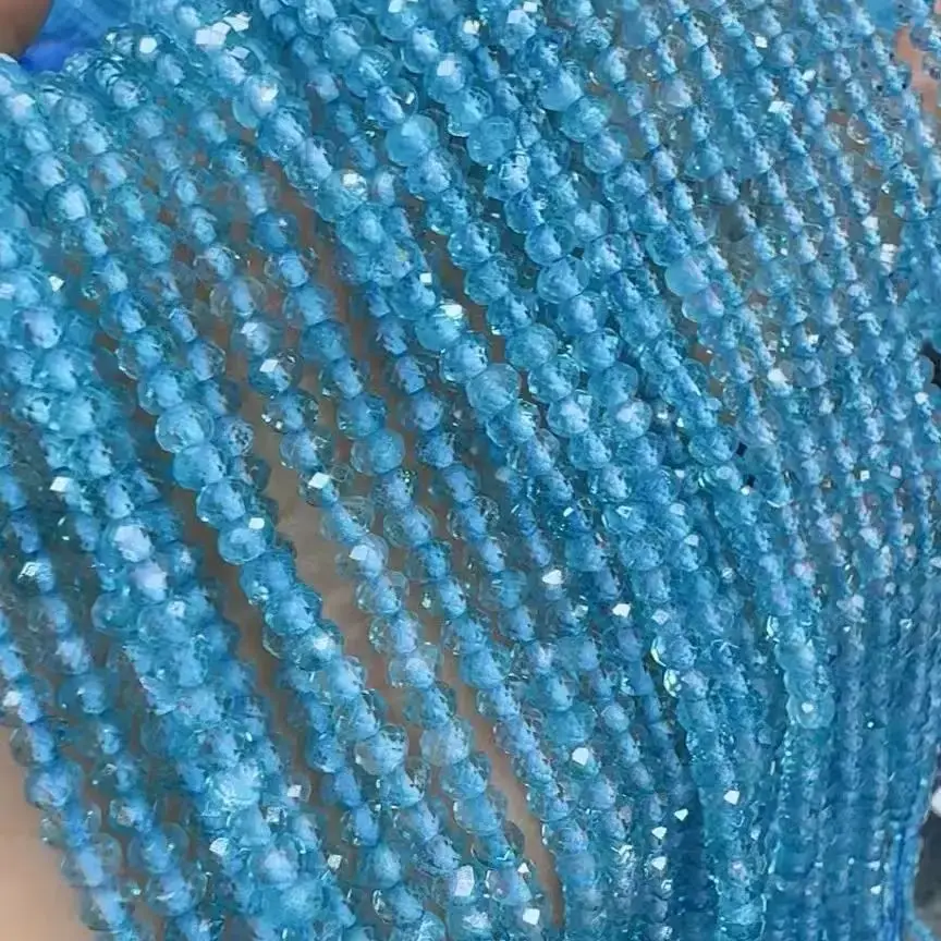 Rondelle facetado de piedras preciosas de topacio azul Natural, cuentas sueltas de 3x4mm, fabricación de pulseras DIY, collares para accesorios de joyería, venta al por mayor