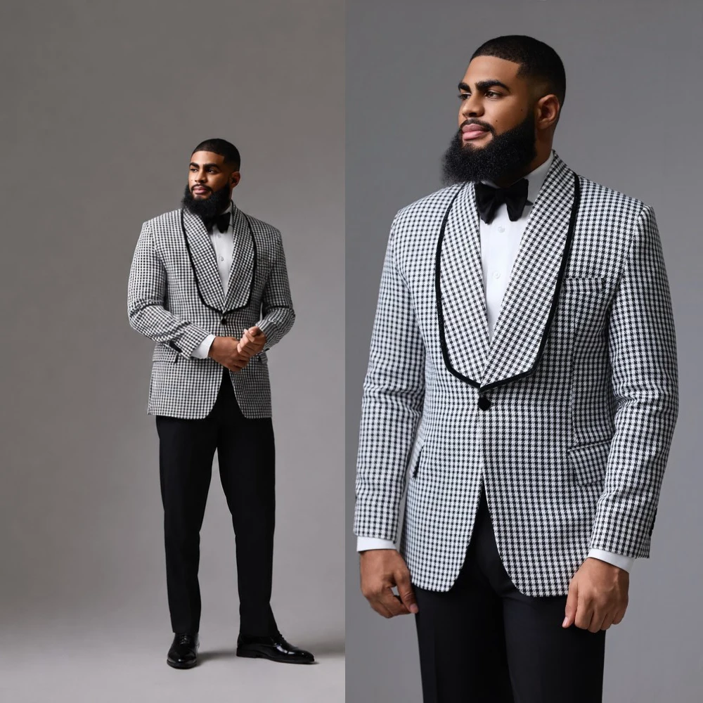 Line Checked Men Formal Jacket Fashion One Button Shawl Lapel Slim Fit Party Coat Customized Casual Party Blazer 1 Piece Custom