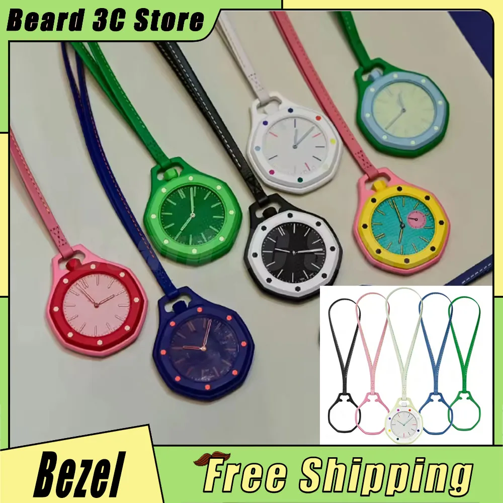 Estuche de biocerámica con cordón de cuero de becerro y bisel octogonal para reloj de bolsillo Swatch X Ap Royal Pop, accesorios para cadena de reloj de bolsillo
