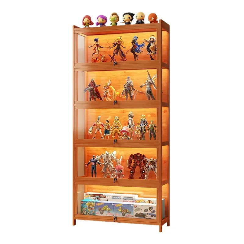 Tall Acrylic Display Cabinet with Lock Multi Layer Transparent Shelf for Lego Blocks Toy Storage Floor Standing Home