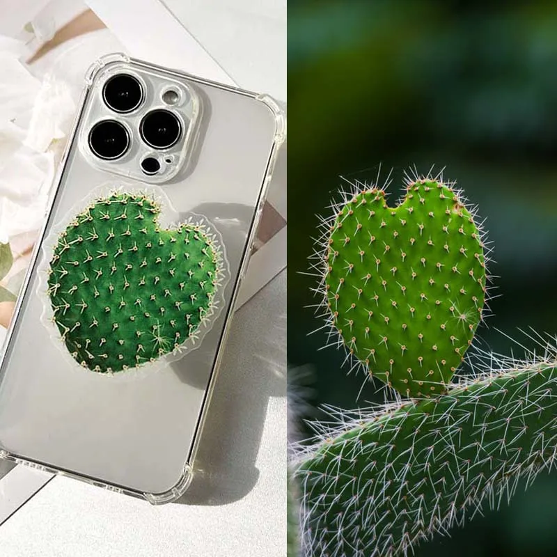 Acrylic Bracket Simulation Cactus Plant Phone Holder Stand INS Phone Finger Holder Fold Grip Air Sac Ring Mobile Stand Support