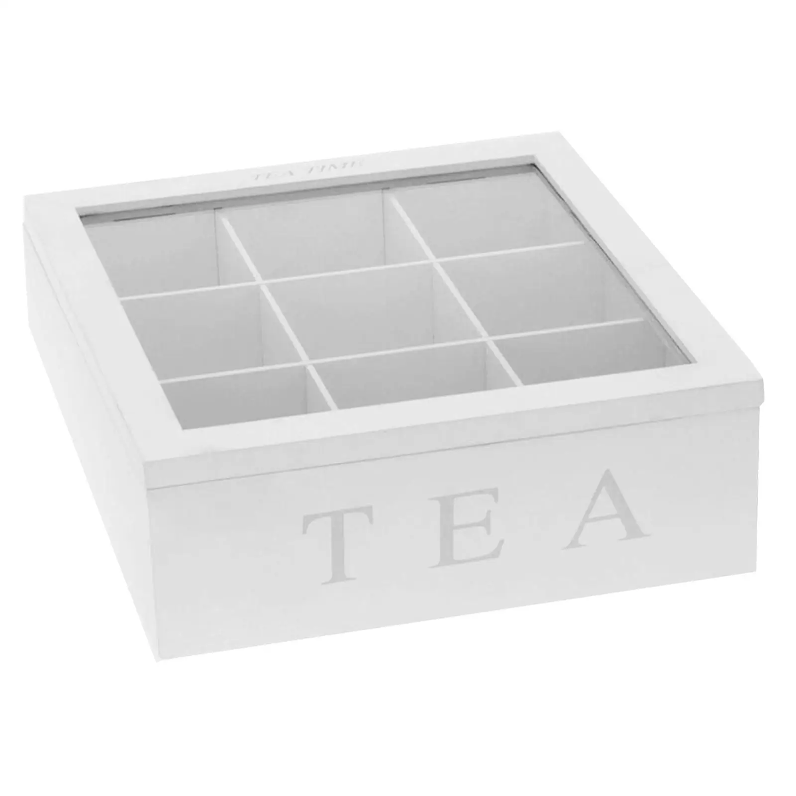 Coffee Storage Box Organizer Wooden Tea Box & 9-Compartment and Glass Window