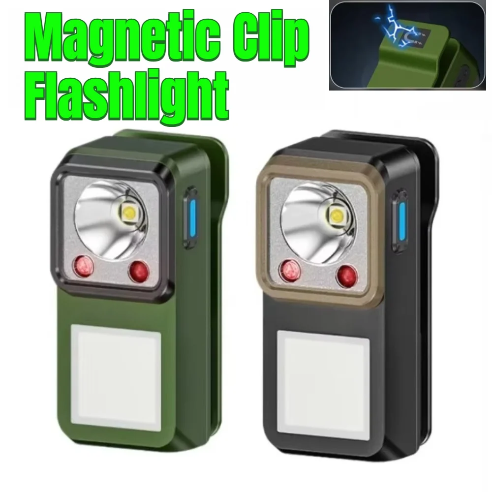 Portable Magnetic Clip Flashlight Type-C Rechargeable COB Work Light With Hand Sensor For Car Repair Camping Emergency
