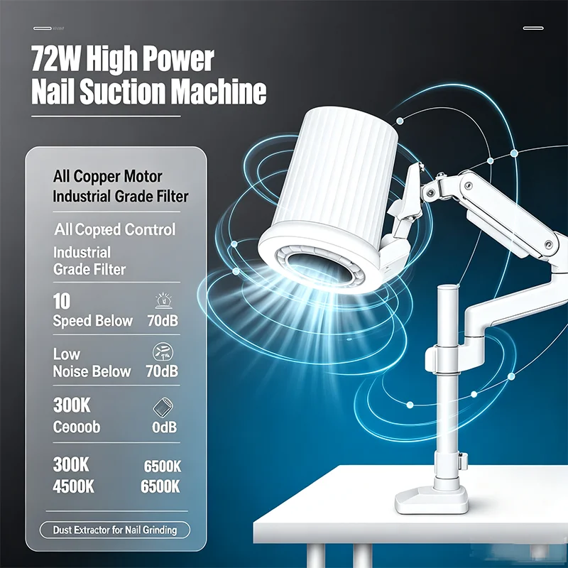 New Arrival Multi Angle Foldable Arm Manicure Dust Collector 3000K 4500K 6500K Adjustable LED Light For Manicure Pedicure