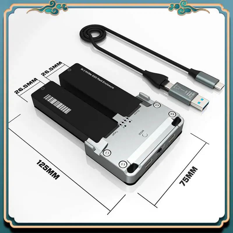 (جديد) - حاوية M.2 NVME SSD Dual Drive Bay لـ M2 Nvme 2230 2242 2260 2280 Type-C USB 3.2 Gen2 20Gbps حافظة صلبة خارجية