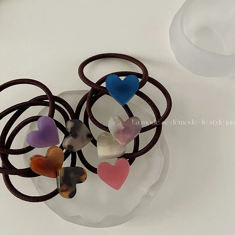 Korean version of acetate jewelry simple jelly color love hair ring daily commuter hair rope French ponytail rubber band