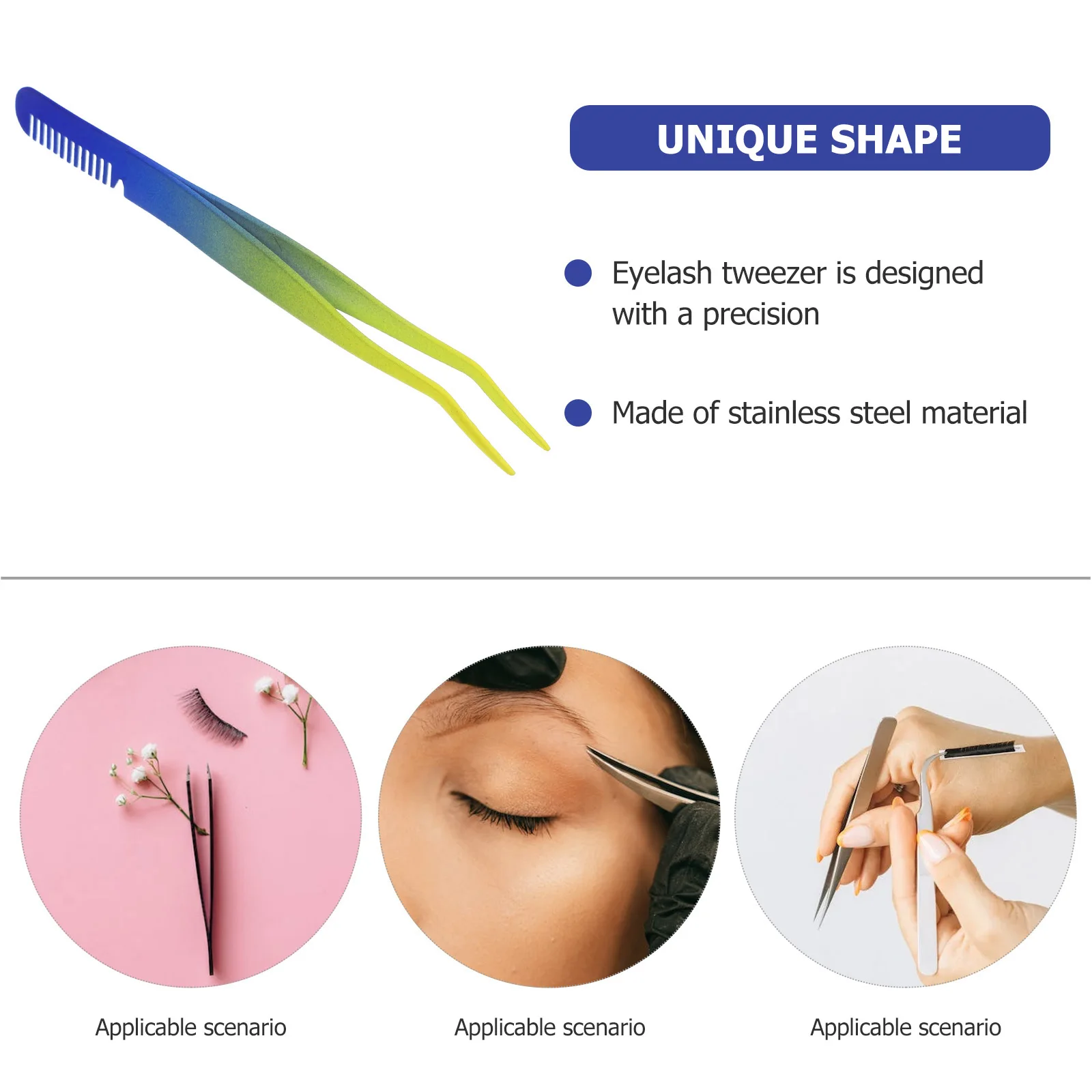 

Eyebrow Tweezers Eyelash Applicator Precision Tool Professional Extension for Women Blue Yellow Stainless Steel Comb Design