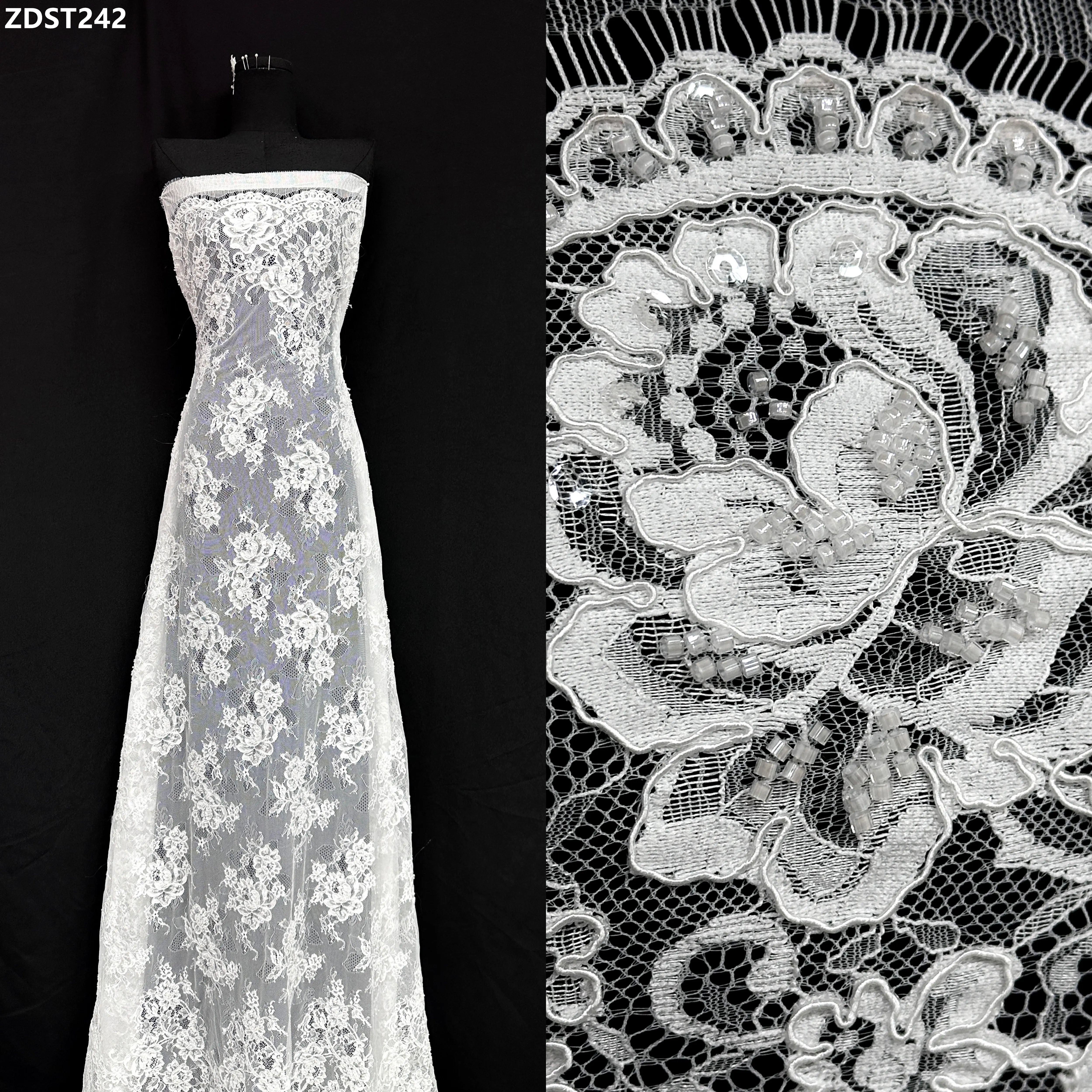 

3,3 ярда, европейская кружевная ткань с блестками, элегантное свадебное платье для женщин, африканская белая французская сетчатая тюль, кружевная ткань