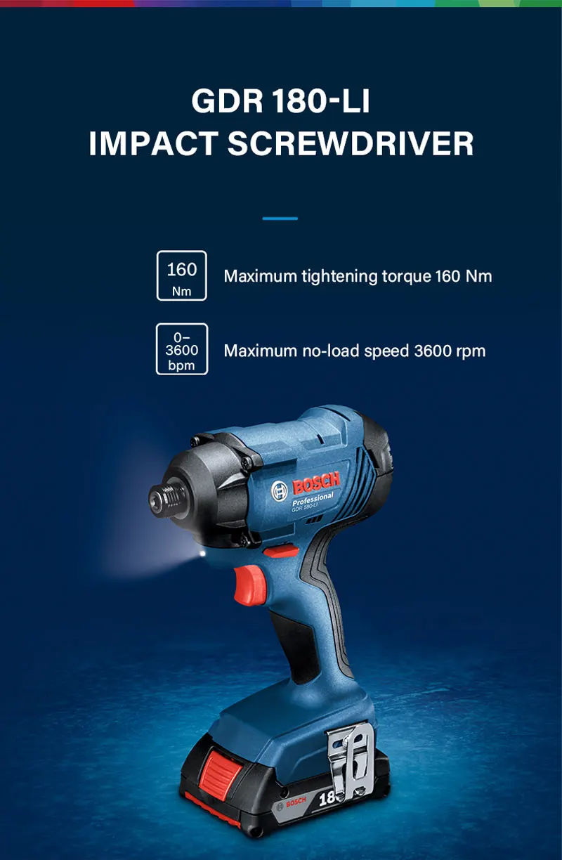 Bosch Impact Driver GDR 180-LI Cordless Wrench Electric Screwdriver 18V Lithium Battery Rechargeable Screw Driver Spanner