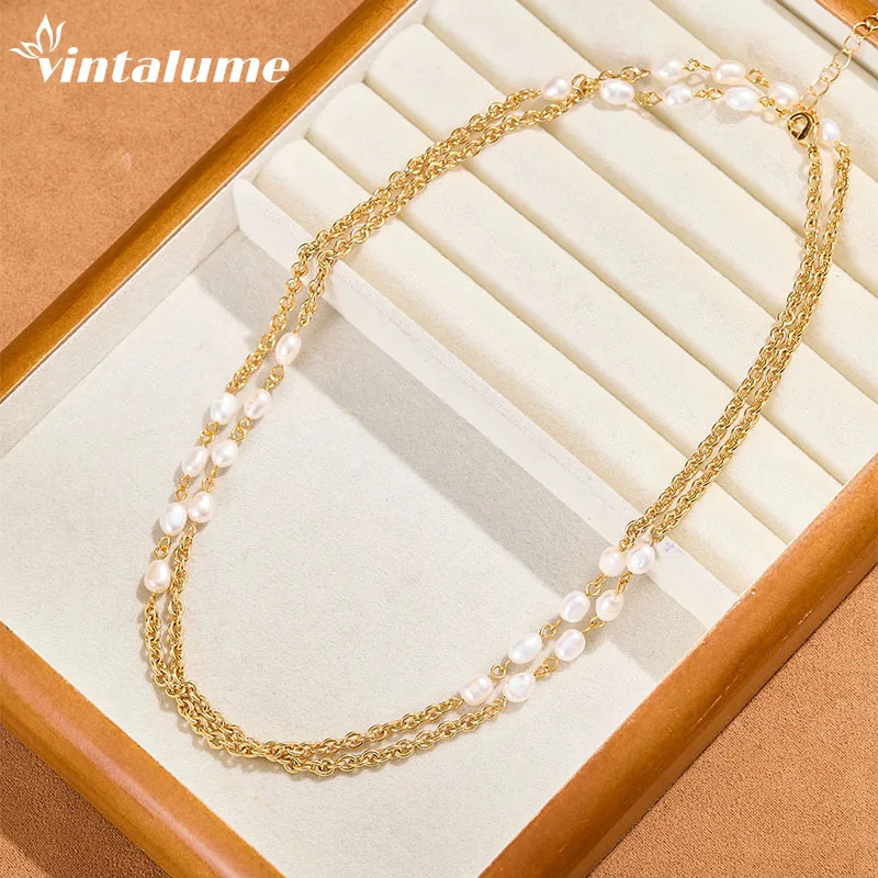 

Ожерелье-розарий Vintalume с медной цепочкой и жемчужными бусинами для женщин, модное ювелирное украшение, изящное, регулируемое, длиной 96 см, многослойное