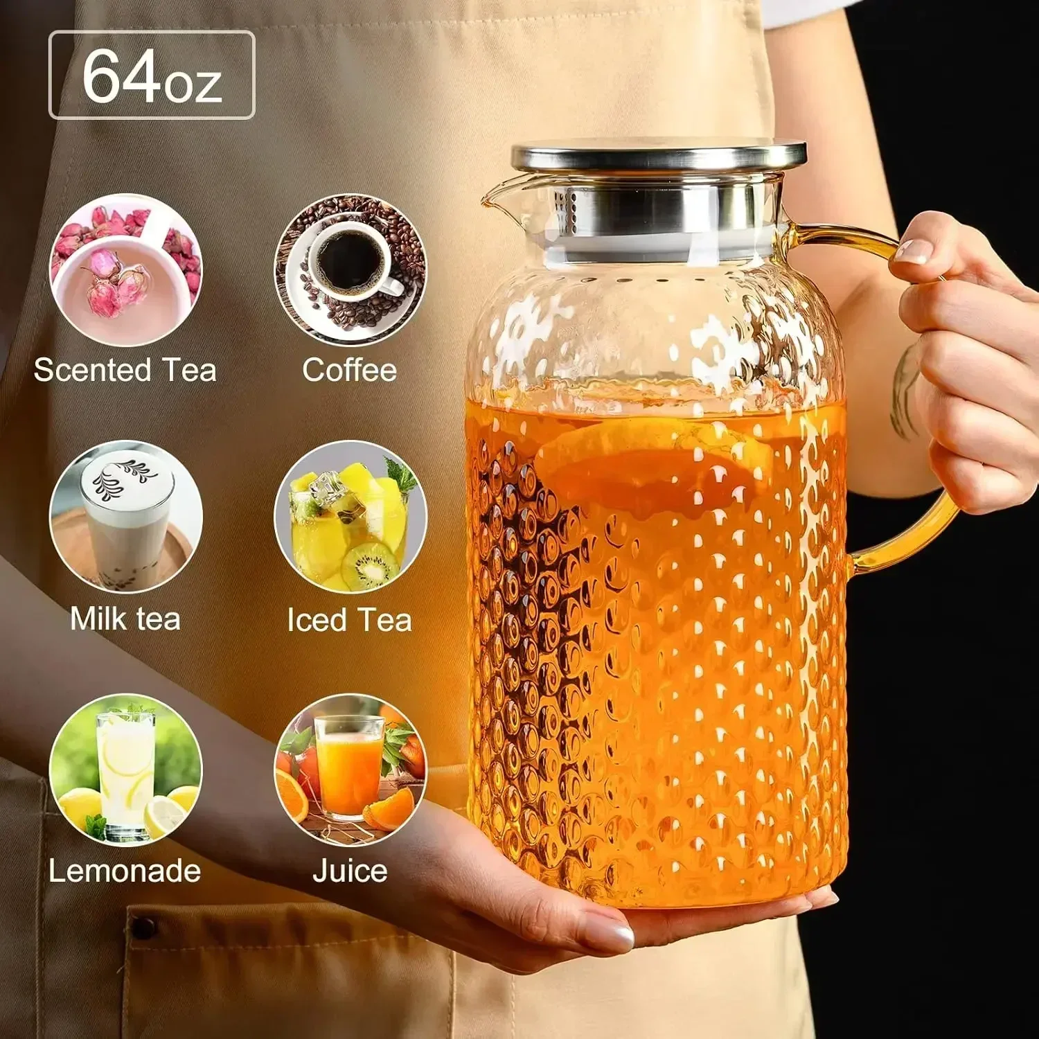 Glass Pitcher Glass Pitcher With Lid High Borosilicate Glass Heavy Duty Water Pitcher For Cold/Hot Drinks Iced Tea Juice Milk