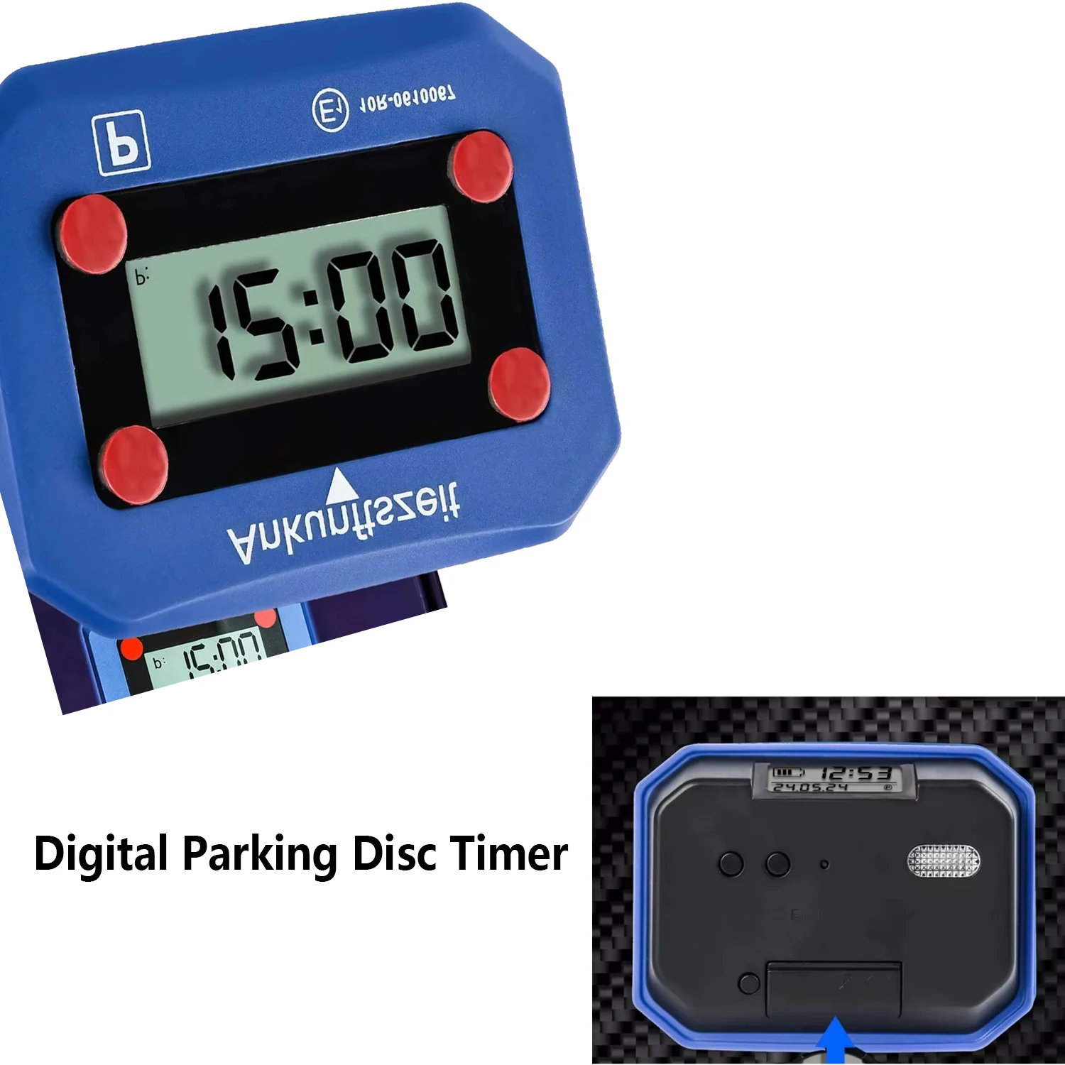 Electronic Digital Parking Disc Timer Auto Parkuhr with E1 Approval Car Windshield Interior Accessory Includes Battery