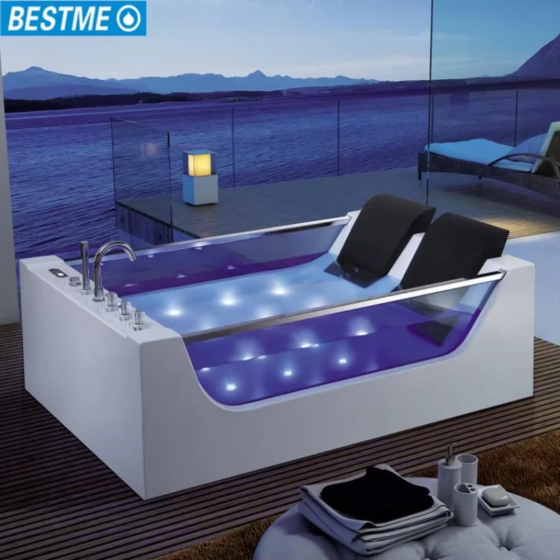 Luxurious Modern Rectangle Freestanding Acrylic Whirlpool Massage Bathtub LED Light Included Eco-friendly Features For Bathroom