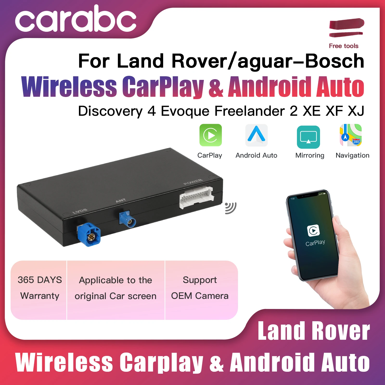 CARABC Wireless Carplay Android Auto Fits For Land Rover Jaguar Bosch Discovery4 Evoque Freelander2 XE XF XJL Mirroring Decorder