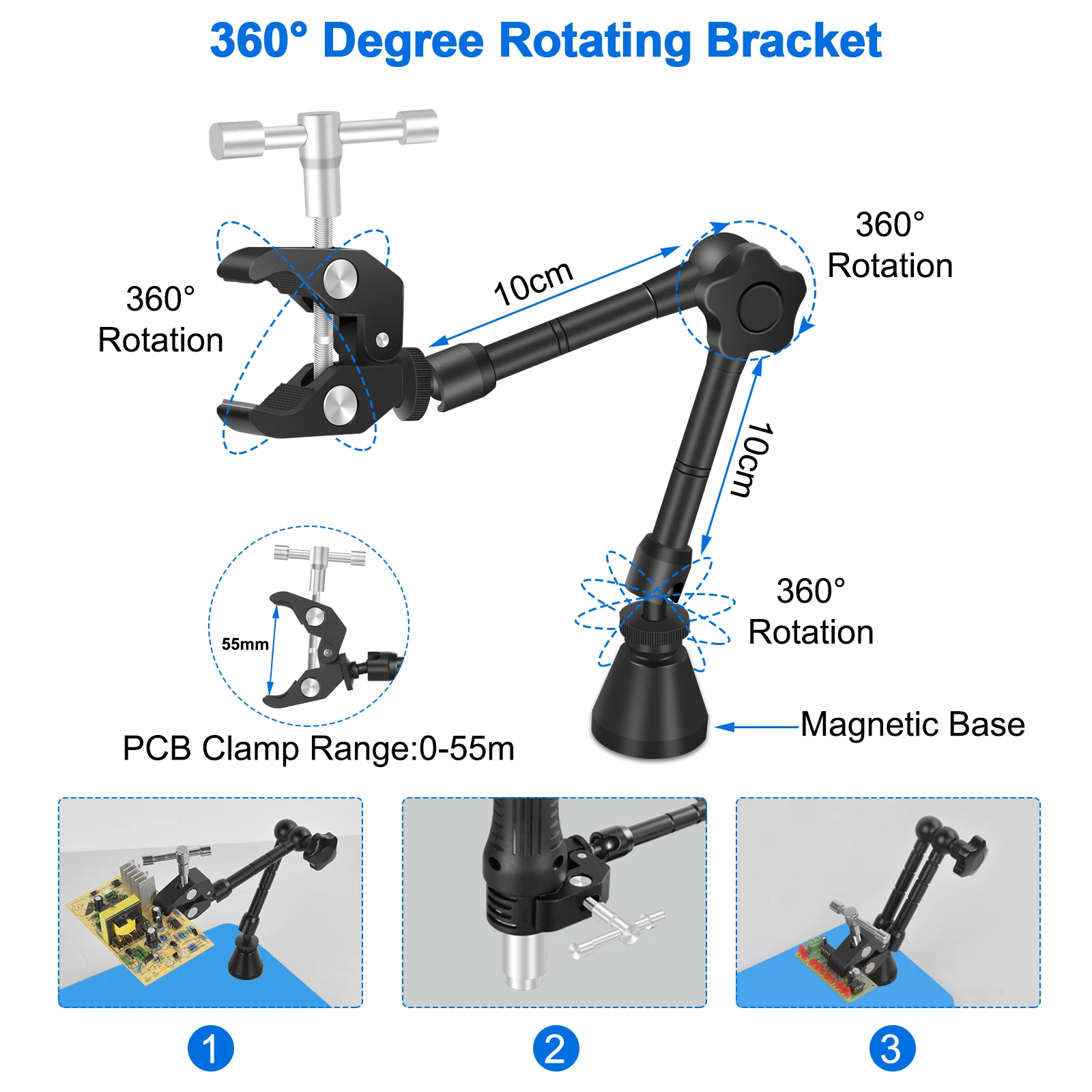 NEWACALOX Soldering Smoke Exhaust Fan Rework Welding Repair Workbench Heat Gun Holder Soldering Third Hand Helping Hands Tool